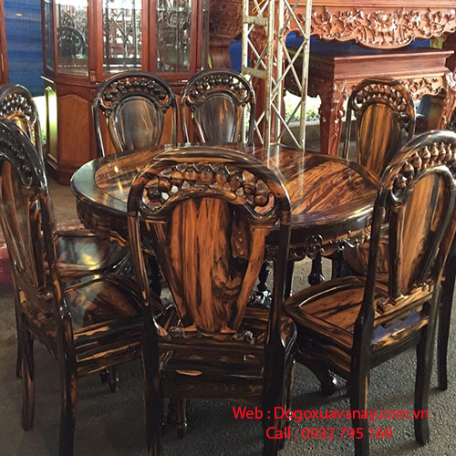 Bộ bàn ăn cẩm lai đen 8 ghế